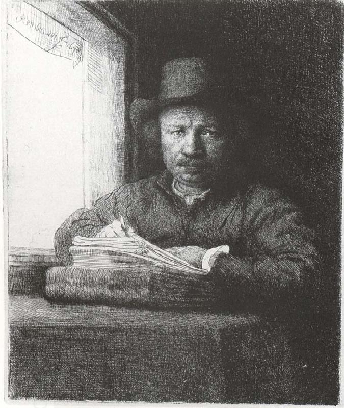 Rembrandt van rijn Self-Portrait Drawing at a window China oil painting art